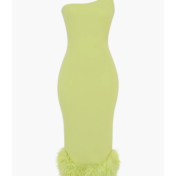 House of CB Lime Feather Trim Midi Dress - Picture 2 of 7